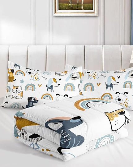 Datura home Kawaii Dogs Comforter Set Cute Dogs and Rainbow Printed Quilt Bedding Set with 1 Comforter and 2 Pillowcases for Boys and Girls Bedroom All Season(Dogs Full) - LeafyLoom