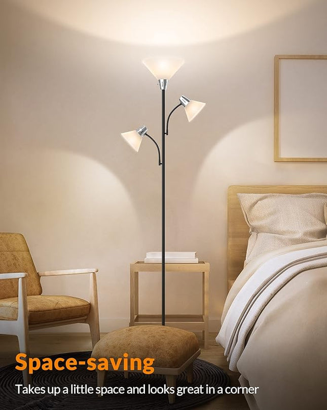 LEPOWER Floor Lamp, Standing Lamp with Replaceable 3000K Energy-Saving LED Bulbs,9W Lamp for Living Room with 5W Adjustable Reading Lights, Modern Bright Floor Lamp for Bedroom, Living Room, Office - LeafyLoom