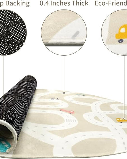 LIVEBOX Road Traffice Kids Rug, 3'x5' Floor Mats for Kids Room, Non-Slip Machine Washable Rugs for Playroom, Soft Fun & Learning Rug Children Car Carpet for Nursery Daycare Classroom - LeafyLoom