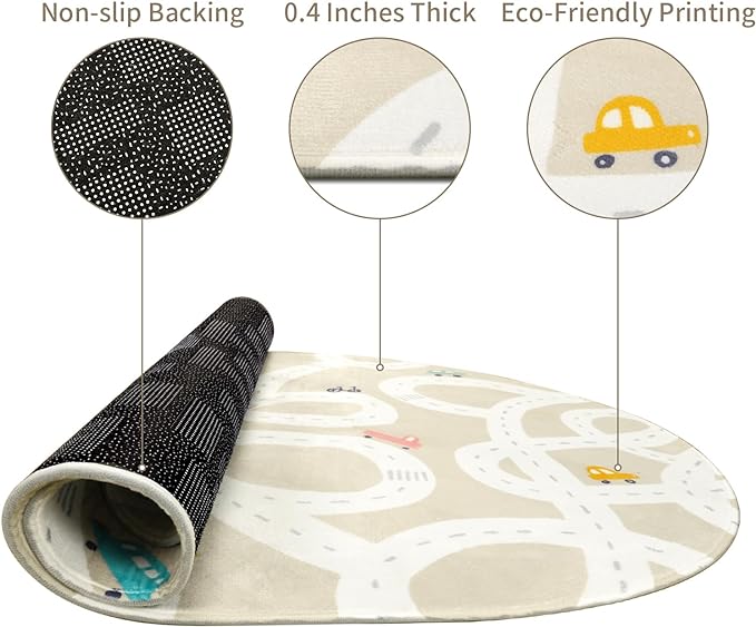 LIVEBOX Road Traffice Kids Rug, 3'x5' Floor Mats for Kids Room, Non-Slip Machine Washable Rugs for Playroom, Soft Fun & Learning Rug Children Car Carpet for Nursery Daycare Classroom - LeafyLoom