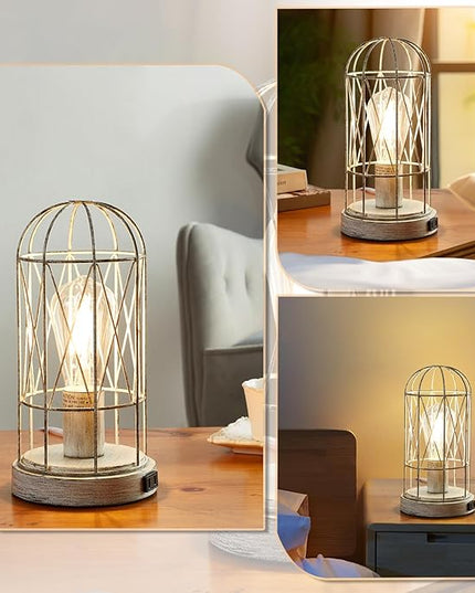 Bedside Table Lamp,3 Way Dimmable Touch Control Industrial Table Lamps Vintage Table Lamp with AC Outlet Small Nightstand Lamp Set of 2 for Living Room Bedroom Farmhouse, Bulb Included - LeafyLoom