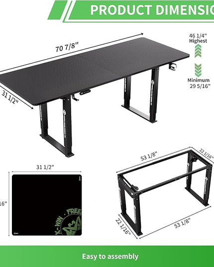 X-Win Electric Height Adjustable Standing Desk, 71" x 31.5" Inch 4-Leg Ergonomic Sit to Stand Desk for Home Office, Powerful Dual Motor Work Desk, Carbon Fiber Textured Black - LeafyLoom