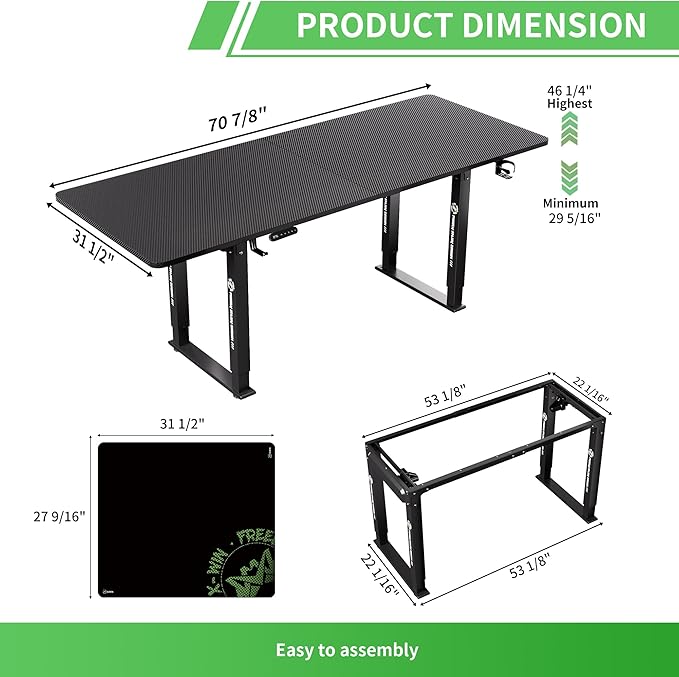 X-Win Electric Height Adjustable Standing Desk, 71" x 31.5" Inch 4-Leg Ergonomic Sit to Stand Desk for Home Office, Powerful Dual Motor Work Desk, Carbon Fiber Textured Black - LeafyLoom