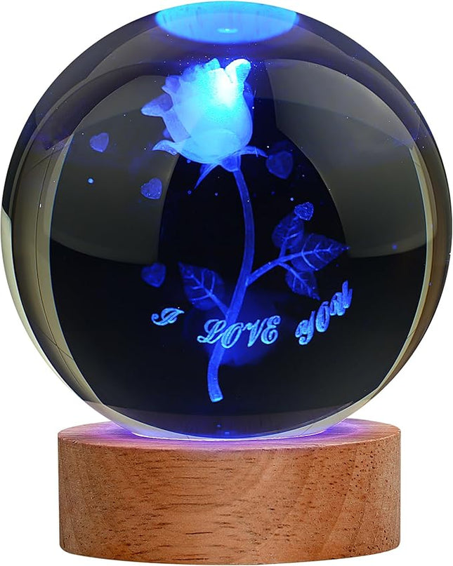 Rose Lamp Cute Gifts for Women, Large 3D Rose Night Light, Crystal Light up Rose Lamp 16 Color Changing with Remote Control for Bedroom Decor, I Love You Rose Glass - LeafyLoom