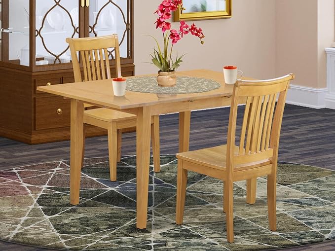 East West Furniture NOPO3-OAK-W 3 Piece Dining Room Table Set Contains a Rectangle Kitchen Table with Butterfly Leaf and 2 Dining Chairs, 32x54 Inch, Oak - LeafyLoom
