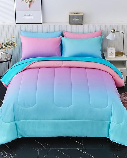inron Rainbow Kids Comforter Sets for Girls Women,Full Size 5-Pieces Bed in a Bag, Ultra Soft Microfiber Comforter and Sheet Sets, All Season Durable Bedding Set(Rainbow,Full) - LeafyLoom