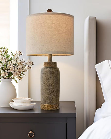 Table Lamp for Bedroom Living Room 20.25" Farmhouse Rustic Vintage Small Lamps Bedside Nightstand Light Home Office Desk Retro Mysterious East Style Deco (Antique Black) - LeafyLoom