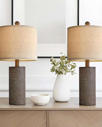 20.5" Farmhouse Lamp Small Table Lamps Set of 2 Resin Table Lamps for Living Room Bedroom Bedside Lamps Entryway Office Dorm Boho Nightstand Industrial End Side Table Lamps Gray - LeafyLoom