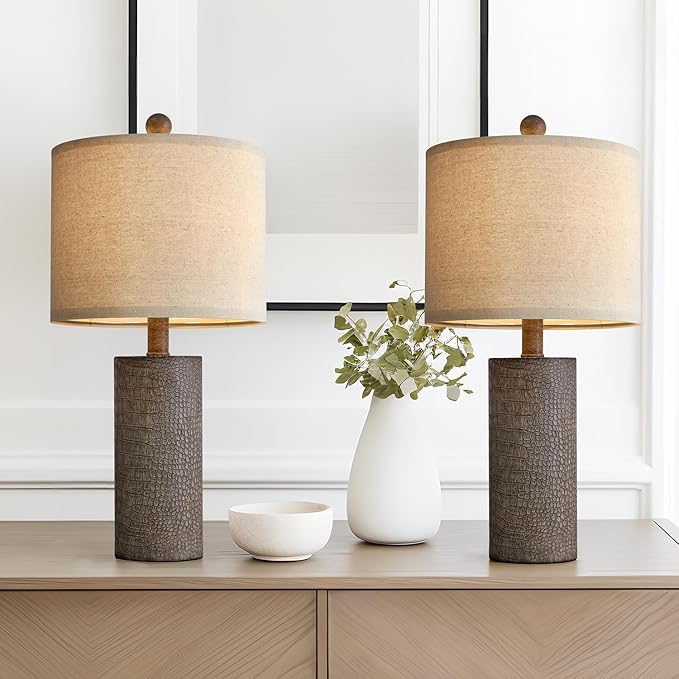 20.5" Farmhouse Lamp Small Table Lamps Set of 2 Resin Table Lamps for Living Room Bedroom Bedside Lamps Entryway Office Dorm Boho Nightstand Industrial End Side Table Lamps Gray - LeafyLoom