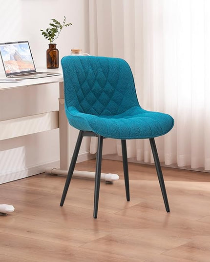 Velvet Dining Chairs Set of 2, Boucle Upholstered Dining Room Chairs with Curved Backrest for Kitchen Living Room Dining Room, Teal - LeafyLoom