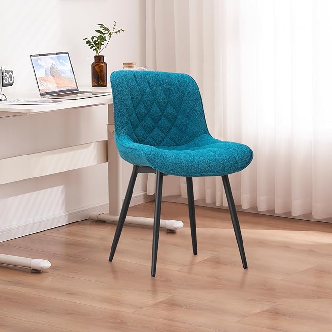 Velvet Dining Chairs Set of 2, Boucle Upholstered Dining Room Chairs with Curved Backrest for Kitchen Living Room Dining Room, Teal - LeafyLoom