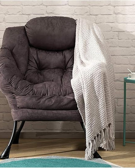 AcozyHom Modern Fabric Large Lazy Chair, Accent Oversized Comfy Reading Chair, Thick Padded Cozy Lounge Chair with Armrest, Steel Frame Leisure Sofa Chair for Living Room, Bedroom, Dorm, Coffee - LeafyLoom