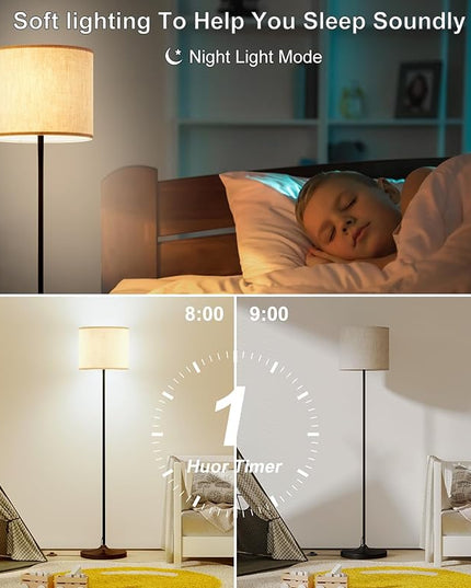 LED Floor Lamp for Living Room,Dimmable Standing Lamps with Lampshade and LED Bulb,Custom Color Temperature Tall Lamp for Bedroom with Foot Switch and Remote,Black Pole Lamp for Kid Room - LeafyLoom