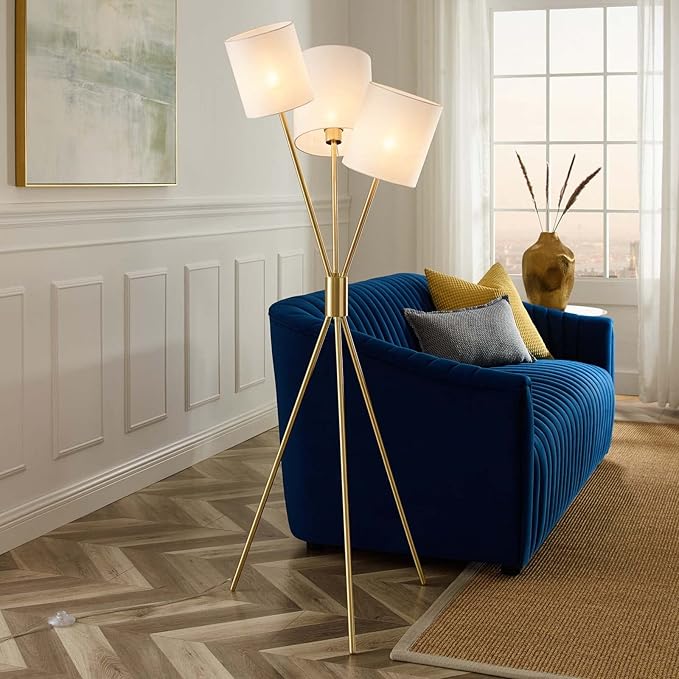 Modway Alexa 3-Light Floor Lamp in Gold - LeafyLoom