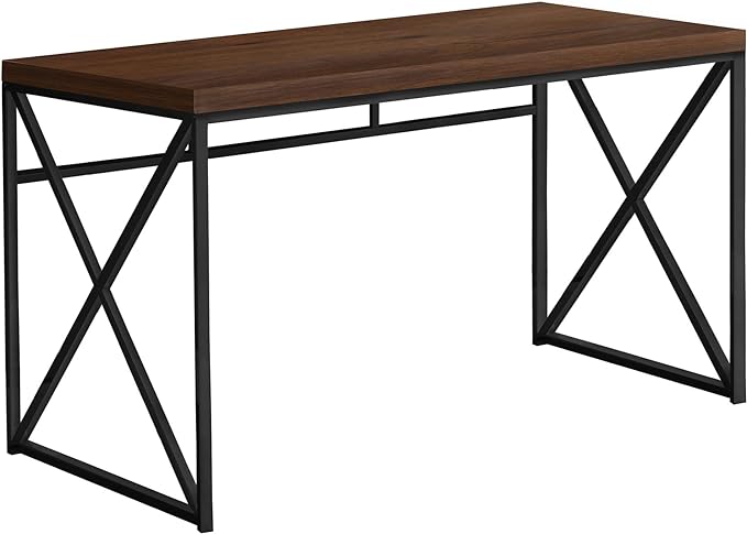 Monarch Specialties Modern Industrial Style-Home & Office Writing Table with Sturdy Crisscross Metal Computer Desk, 48" L, Cherry/Black Frame - LeafyLoom