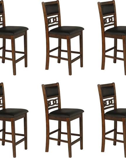 New Classic Furniture Gia Counter Dining Chair (Set of Six), Black PU Upholstered Seat & Back Rest, Brown - LeafyLoom