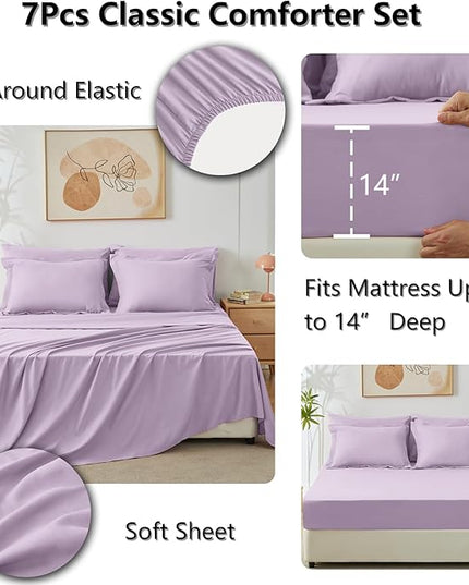CozyLux Full Comforter Set with Sheets 7 Pieces Bed in a Bag Light Purple All Season Lavender Bedding Sets with Comforter, Pillow Shams, Flat Sheet, Fitted Sheet and Pillowcases - LeafyLoom
