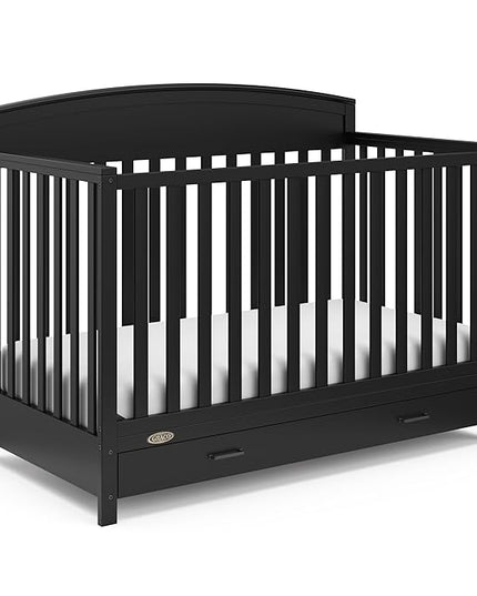 Graco Benton 5-in-1 Convertible Crib with Drawer (Black) - Converts from Baby Crib to Toddler Bed, Daybed and Full-Size Bed, Fits Standard Full-Size Crib Mattress, Adjustable Mattress Support Base - LeafyLoom