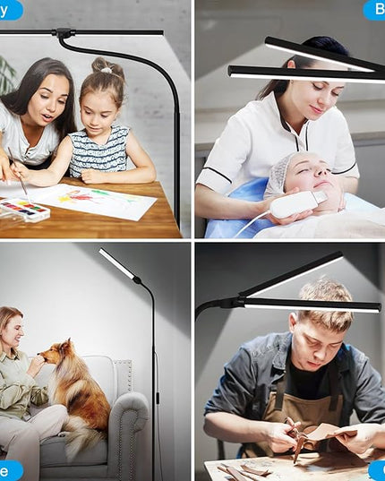 LED Floor Lamp, 15W/1800LM Bright Reading Floor Lamp for Office with Double Head, Adjustable Gooseneck Dimmable Modern Standing Light for Lash Extension Craft, Eye Caring Floor Lamps for Living Room - LeafyLoom