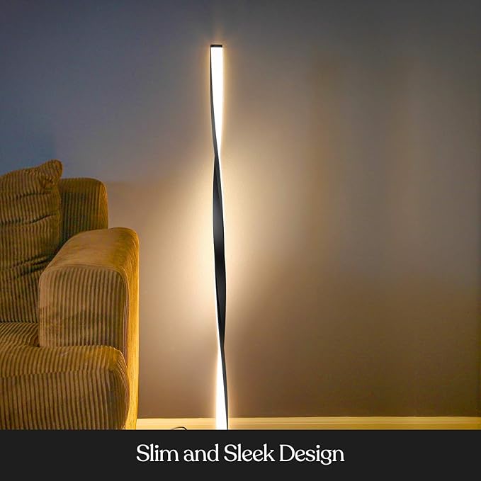 Brightech Helix LED Floor lamp, Bright Floor Lamp for Living Rooms & Bedrooms, 48" Tall Pole Lamp, Dimmable Standing Lamp - Black - LeafyLoom