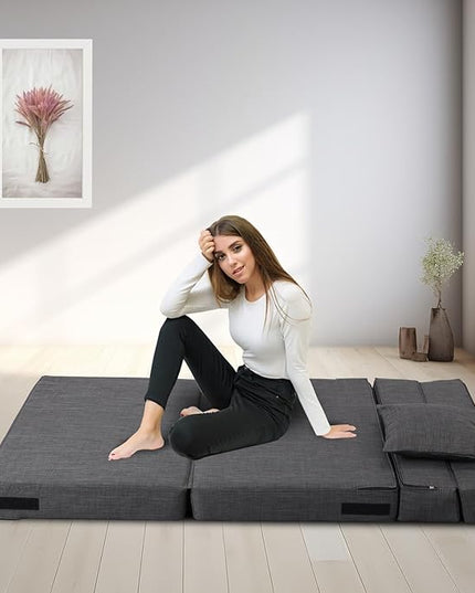 Convertible Sleeper Chair Bed with Pillow Memory Foam Fold Sofa Bed Couch Futon Lazy for Living Room/Home Office/Guest Beds/Apartment/Upstairs Loft,Twin Size,Dark Gray - LeafyLoom