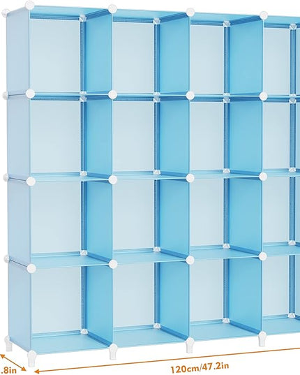 HOMIDEC Cube Storage Organizer 16-Cube Storage Shelf, Closet Organizer for Garment Racks, Closet Organizers and Storage with Metal Hammer, Bookshelf for Kids, (48.4 L x 12.2 W x 48.4 H Inches) - LeafyLoom