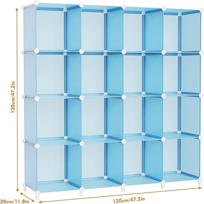 HOMIDEC Cube Storage Organizer 16-Cube Storage Shelf, Closet Organizer for Garment Racks, Closet Organizers and Storage with Metal Hammer, Bookshelf for Kids, (48.4 L x 12.2 W x 48.4 H Inches) - LeafyLoom