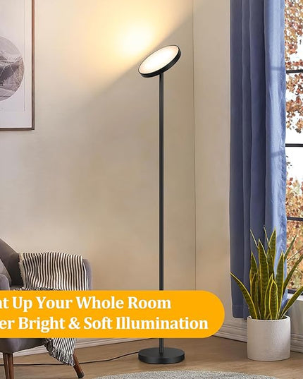 Floor Lamp, 2400LM Bright Floor Lamp for Living Room, LED Modern Torchiere Floor Lamp with 2700K-6000K Stepless Dimming, 69" Tall Standing Lamp with Remote & Foot Switch for Bedroom Office - LeafyLoom