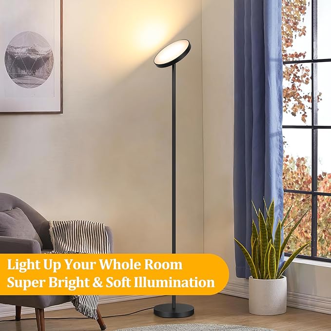 Floor Lamp, 2400LM Bright Floor Lamp for Living Room, LED Modern Torchiere Floor Lamp with 2700K-6000K Stepless Dimming, 69" Tall Standing Lamp with Remote & Foot Switch for Bedroom Office - LeafyLoom