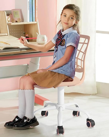 FurnitureR Kids Desk Chair, Small Office Chair Armless Adjsutable Swivel Task Chair with Soft Cushion for Study Kids Teens Child, Orange Rose - LeafyLoom