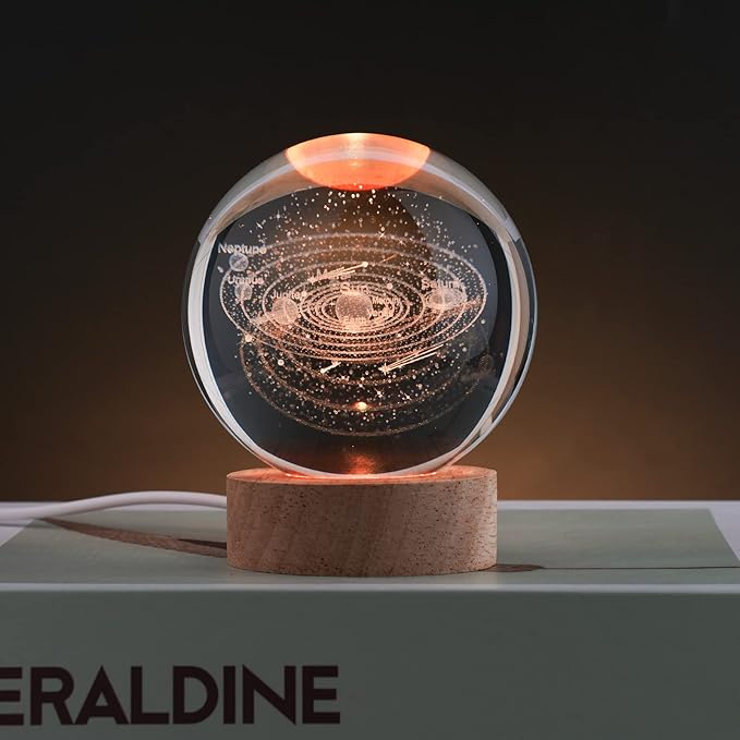 Large 3D Solar System Crystal Ball, Crystal Lamp 16 Color Changing Night Light with Remote Control for Bedroom Decor, Birthday Gift for Teens Boys and Girls, Solar System Model - LeafyLoom
