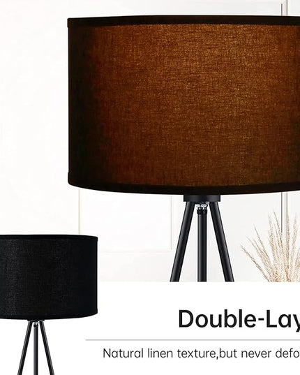 BoostArea Floor Lamp for Living Room, Tripod Floor Lamp, 15W LED Bulb, 3 Levels Dimmable Brightness, Black Linen Lamp Shade, Mid Century Standing Lamp for Living Room, Bedroom, Study Room and Office - LeafyLoom