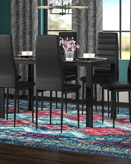 MLM-17429-6-BK-SET 7 Piece Modern Glass Dining Table Set, Elegant Style Anti Dirt-51.2" X 27.6" X 29.5 ", Black - LeafyLoom