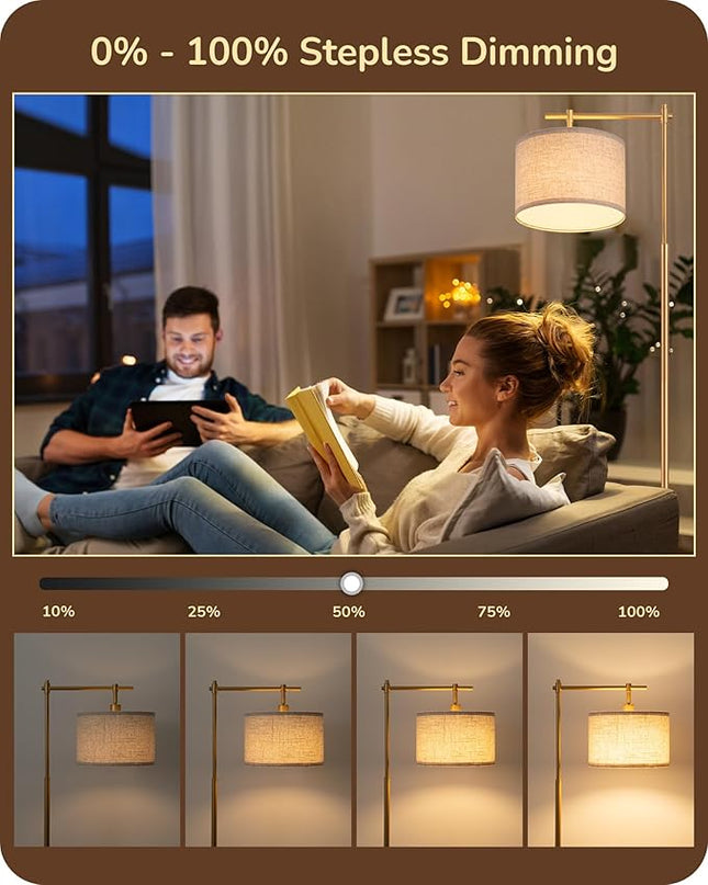 EDISHINE Dimmable Floor Lamp, Standing Lamp with Remote Control, E26 Socket, ACR Floor Lamp with Beige Shade for Bedroom, Living Room, Office, LED Bulb Included (Modern-Gold) - LeafyLoom