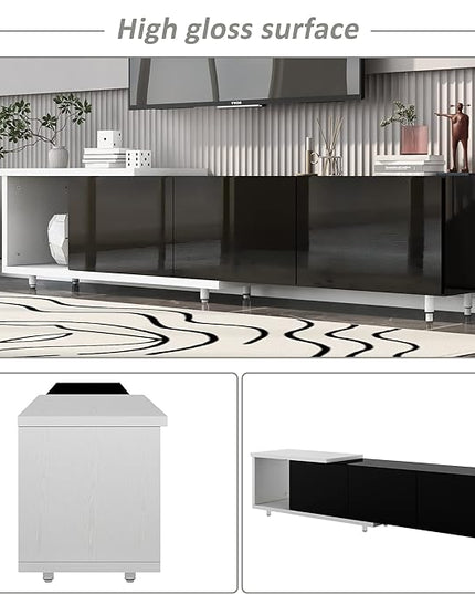 85 Inch TV Stand, Modern,Stylish Television Stands with Storage Shelf, 3 Drawers and Adjustable Feet, High Gloss Entertainment Center for Living Room, Black - LeafyLoom