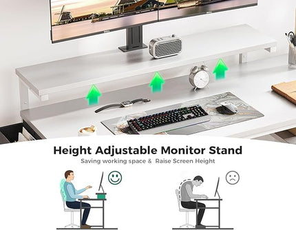 KKL 40 inch Small Computer Desk with Adjustable Monitor Stand, Home Office Desk & Workstation with Storage Shelves, Reversible Work Writing Study Table for Bedroom, White - LeafyLoom