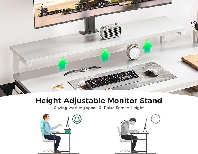 KKL 40 inch Small Computer Desk with Adjustable Monitor Stand, Home Office Desk & Workstation with Storage Shelves, Reversible Work Writing Study Table for Bedroom, White - LeafyLoom