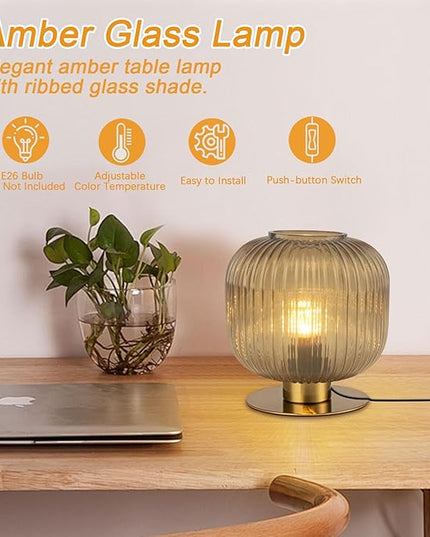desk lamp, blue glass lampshade, modern glass desk lamp with plug-in style, medieval Bohemian style retro desk lamp, suitable for home decoration, bedroom, and office countertop - LeafyLoom