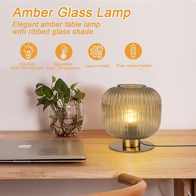 desk lamp, blue glass lampshade, modern glass desk lamp with plug-in style, medieval Bohemian style retro desk lamp, suitable for home decoration, bedroom, and office countertop - LeafyLoom