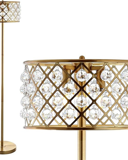 JONATHAN Y JYL9000A Elizabeth 60" Crystal/Metal LED Floor Lamp, Contemporary, Transitional, Elegant, Geometric, Office, Living Room, Family Room, Dining Room, Bedroom, Hallway, Foyer, Brass Gold/Clear - LeafyLoom