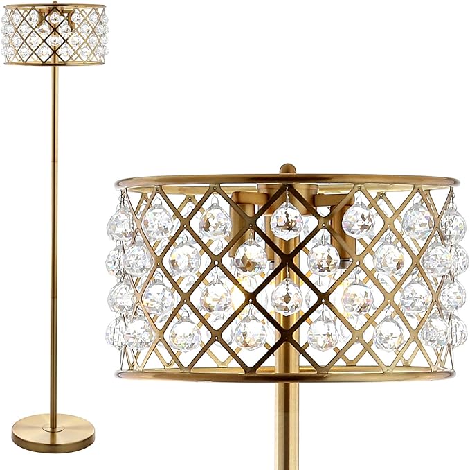 JONATHAN Y JYL9000A Elizabeth 60" Crystal/Metal LED Floor Lamp, Contemporary, Transitional, Elegant, Geometric, Office, Living Room, Family Room, Dining Room, Bedroom, Hallway, Foyer, Brass Gold/Clear - LeafyLoom