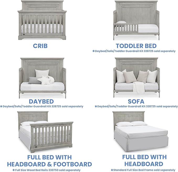 Delta Children Simmons Kids SlumberTime Paloma 4-in-1 Convertible Baby Crib - Greenguard Gold Certified, Rustic Mist - LeafyLoom