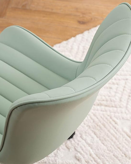 YOUNIKE Armless Office Chair Swivel Desk Chair, Upholstered Leather Computer Gaming Chair with Wheels, Adjustable Modern Rolling Task Chair Mid Back, Mint Green - LeafyLoom
