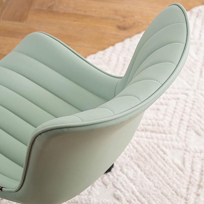 YOUNIKE Armless Office Chair Swivel Desk Chair, Upholstered Leather Computer Gaming Chair with Wheels, Adjustable Modern Rolling Task Chair Mid Back, Mint Green - LeafyLoom