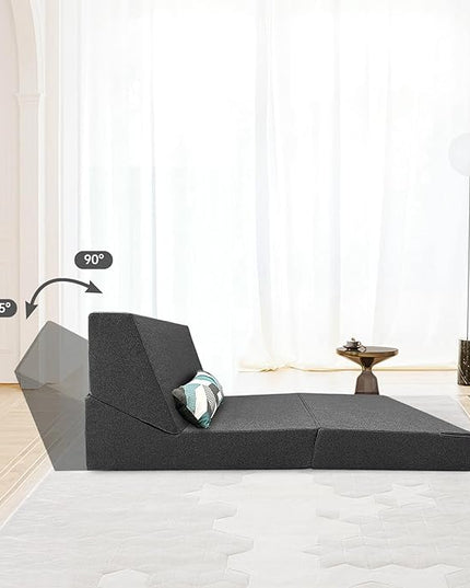Memory Foam Folding Sofa Couch Bed with Pillow Sleeper Lazy Chair Modern Convertible Floor Futon for Living Room Apartment Guest Office,Washable Cover,Dark Gray - LeafyLoom