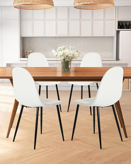FurnitureR Dining Chairs Set of 4, Fabric Comfy Seat Armless Side Chairs with Metal Legs Mid Century for Home Kitchen Reception Room, Beige - LeafyLoom