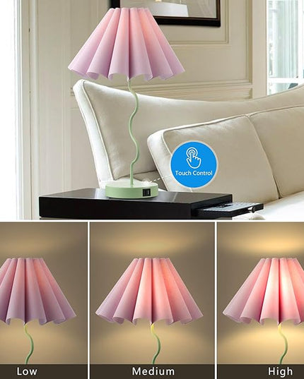 Bedside Table Lamp Set of 2 Touch Dimmable Unique Green Lamp with USB Port and Outlet Modern Lamp for Living Room - LeafyLoom