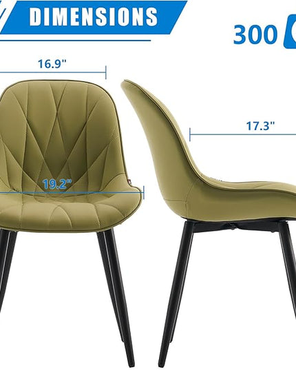 YOUNIKE Dining Chairs Set of 2, Grass Green Comfy Padded Kitchen Chairs, Armless Modern Faux Leather Upholstered Dining Room Chairs, Elegant Dinning Chairs Side Chairs, Loads up to 300LBS - LeafyLoom