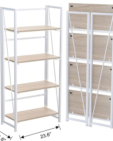 No-Assembly Folding Bookshelf Storage Shelves 4 Tiers Vintage Multifunctional Plant Flower Stand Storage Rack Shelves Bookcase for Home Office (White) - LeafyLoom
