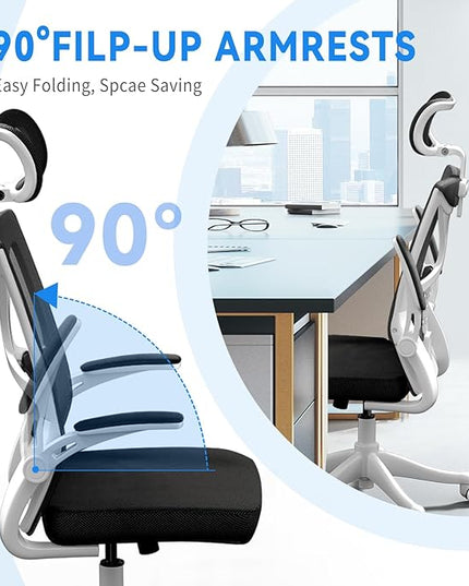 Ergonomic Office Chair, Computer Mesh Chair, Home Office Desk Chairs with Adjustable Headrest and Height, High Back Swivel Task Chair with Flip Up Armrest… - LeafyLoom